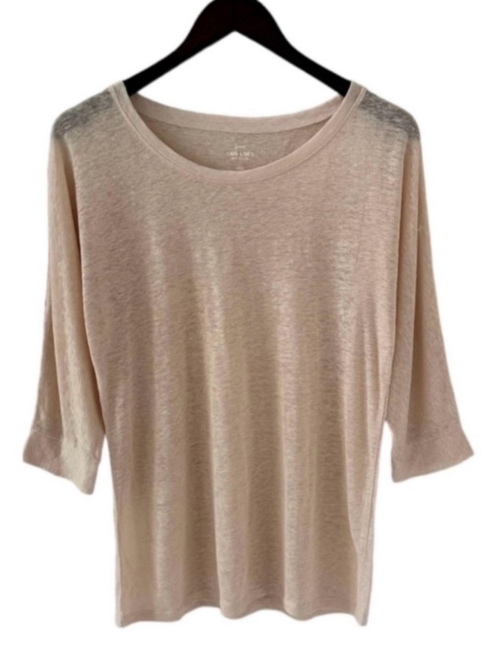 J. Crew Light Peach Scoop Neck Elbow Sleeve Linen T-Shirt Size Small